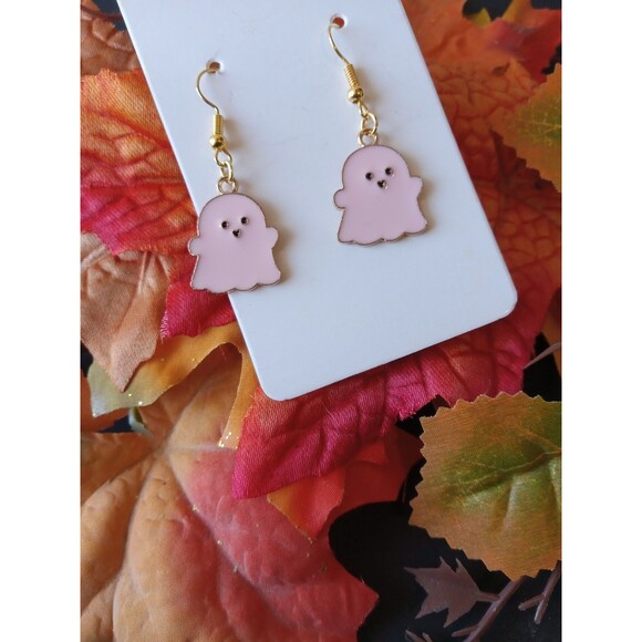 NWT Halloween Pink Ghost Earrings w/ Gold-Plated Hooks Everyday Is Halloween - Picture 6 of 7